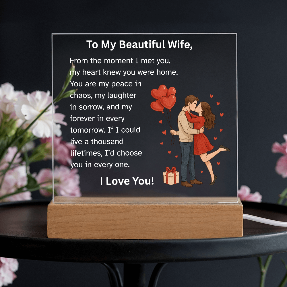 To My Beautiful Wife – Romantic Acrylic Plaque with Heart Balloons | Perfect Christmas, Anniversary, Birthday, or Valentine's Day Gift from Husband